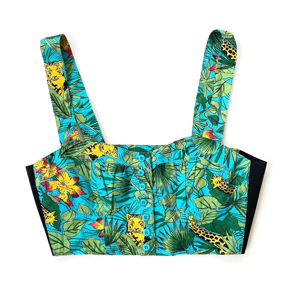 BHS Cotton Crop Top - Shoulder Straps, Front Buttons, Side Elastic, UK 10 / US 6